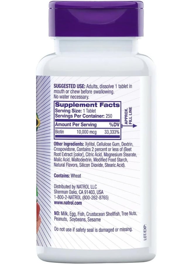 Natrol Biotin 10,000 mcg, 250 Fast Dissolve Tablets - Image 2